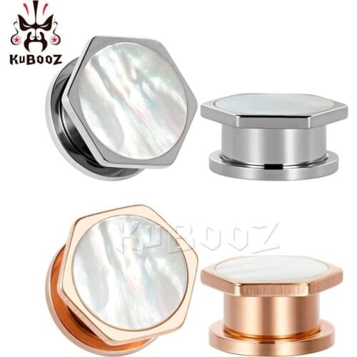 Kubooz piercing hexagon shell screw back tunnels ear piercing plugs body jewelry stainless steel ear gauges