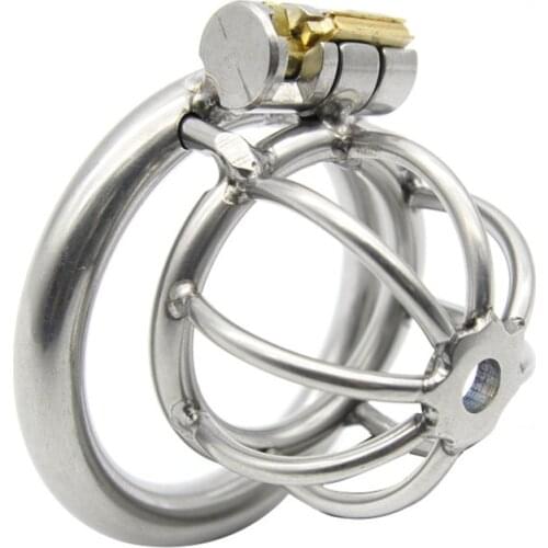 Small Stainless Steel Male Chastity Cage Locking Metal Penis Ring Testicle Bondage Gear Chastity Devices Penis Covers for Men