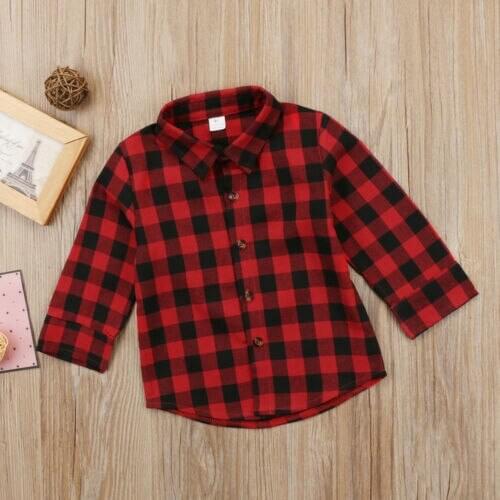 Fashion Toddler Kid Baby Boy Girl Cotton Shirt Printed Plaid Tops Long Sleeve shirt Clothes