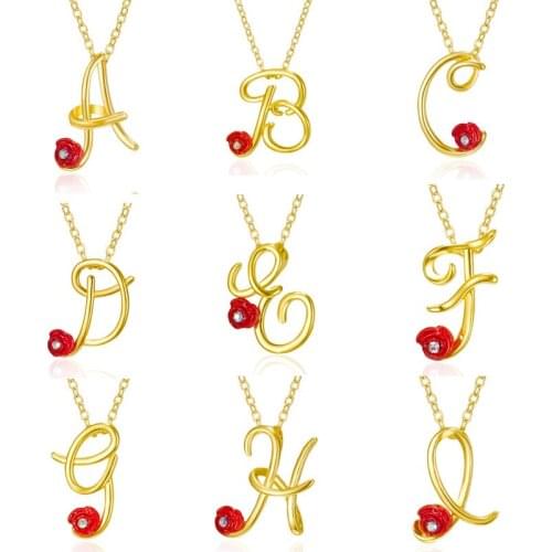 Fashion Crystal Rose Cute English Letter A-Z Metal Pendant Necklace For Women Best Gift With Chain