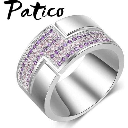 Men Rings Letter Z 925 Sterling Silver For Women Purple CZ Crystal Stone Wide Finger Rings Micro Anel Wholesale Big Size