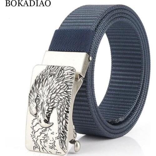 BOKADIAO Nylon Belt luxury Metal Automatic Buckle Belts for men fashion jeans belt outdoor casual canvas male strap high quality