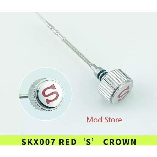 NEW Arrival SKX007 Crown Fashion Red 'S' Mod Parts Polished Finish Fit For 6R15 7S26 NH35 NH36 NE15 Movement watch tools