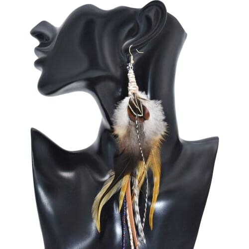 New Fashion Natural Brown Feather Earrings For Women Bohemian Indian Ethnic Ladies Face-Lift Earrings Dream Catcher Girl Jewelry