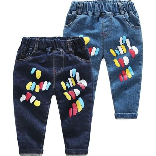2020 Autumn boys girl Jeans cotton pants casual Color point printing cowboy baby toddler trousers kids clothes children clothing