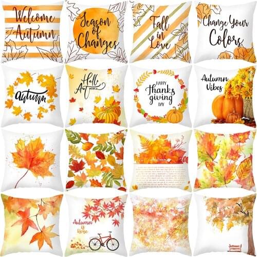 Autumn Maple Leaf Pumpkin Pillowcase 45*45cm Fall Home Decor Grateful Thanksgiving Throw Pillow Covers Polyester Cushion Cover