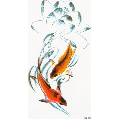 1pcs Water Transfer Body Waist Art Temporary Tattoo Sticker Women Men Fish Lotus Carp Waterproof Tattoo Beauty Decal Design