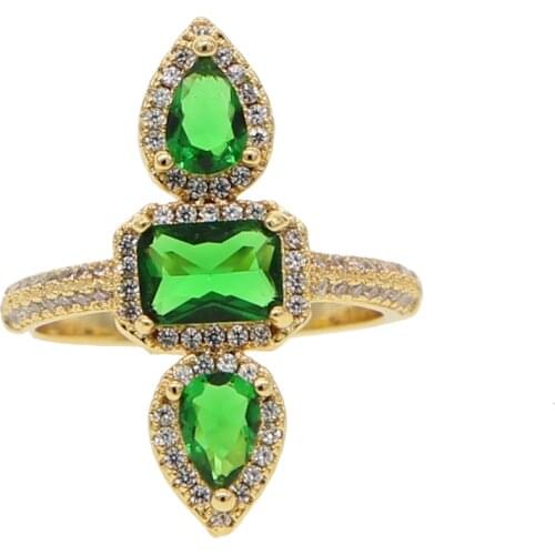 2020 Luxury Fashion Square Geometry Long Shape Women Girl Charm Jewelry Green Tear Drop Tiny CZ Gold Fille Cocktail Finger Rings