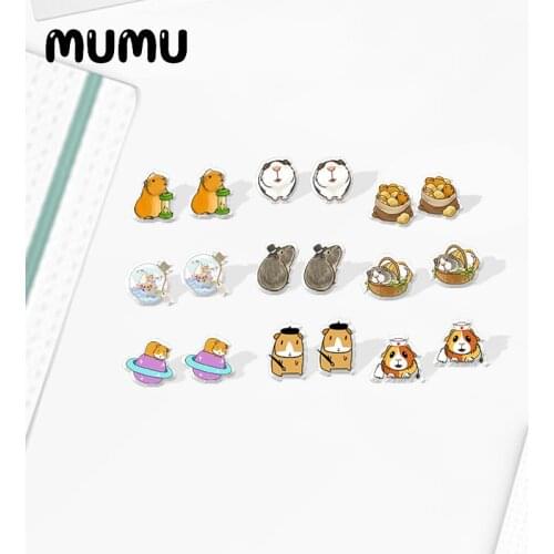 2020 New Guinea Pig Stud Earring Cute Mouse Acrylic Earrings Handmade Epoxy Resin Jewelry Gifts Girl