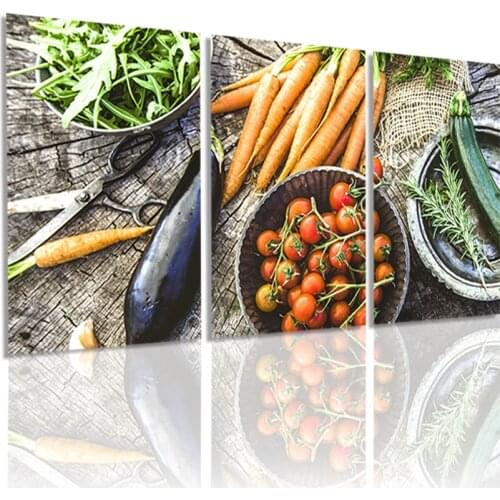Modern Vegetables Carrot Tomato 3 Panels Canvas Painting HD Poster Wall Art Print Picture for Kitchen Interior Home Decoration
