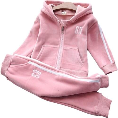 New Boys Autumn Winter Sports Suit Children Clothing set Girls Thick Velvet Hoodies+Pants 2PCS Kids Tracksuit Fashion Sweatsuit