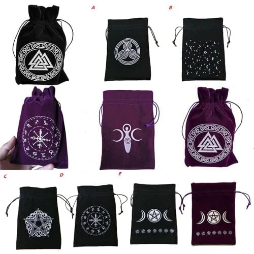 Velvet Moon Phase Tarots Oracle Cards Storage Bag Runes Constellation Witch Divination Accessories Jewelry Dice Bag