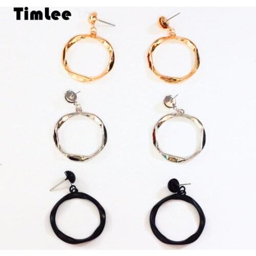 Timlee E237 Concise Twisted Irregular Circular Metal Drop Earrings Personality Accessories wholesale