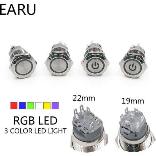 19mm 22mm 2 3 Triple Color RGB LED Light Switch Momentary Self-reset Latching Fixation Waterproof Metal Push Button Switch Power