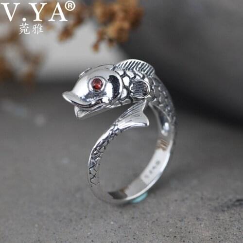 V.YA 100% Pure 925 Sterling Silver Rings Retro Open Carp Ring Fashion Jewelry Female Jewelry Ring Party Gift