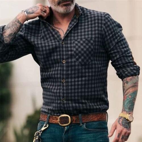 Vintage Plaid Printed Button Cardigan Tops Mens Casual Turn-down Collar Shirts Men Autumn Long Sleeve Shirt Fashion Streetwear