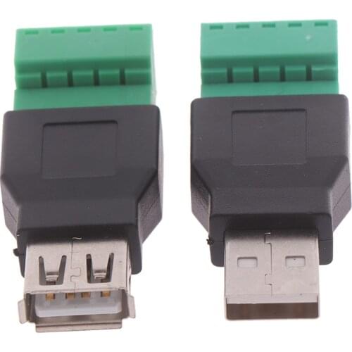 1Pcs High Quality USB 2.0 Type A Male Female To 5p Screw Shield Terminal Plug Connector Adapter
