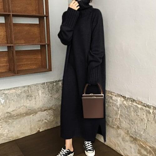 Women Autumn Winter Long Sweater Dress Thick Turtleneck Ladies Long Sleeve Knitted Vestidos Robe Pull Femme Plus Size Jurken
