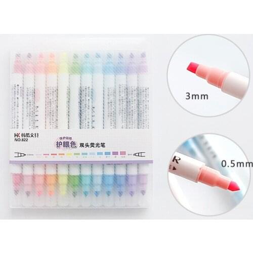 12 school highlighters students can use double-headed highlighter pens crayon watercolor watercolor pens