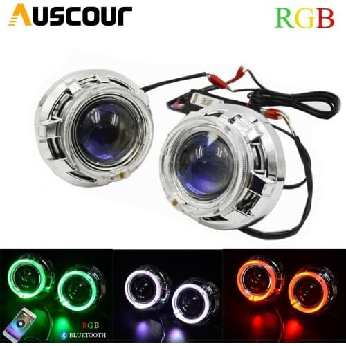 2pcs 2.5inch Blue Coating Bixenon HID projector lend DRL RGB angel eyes white with turning yellow singal light car styling