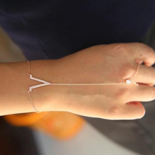 2021 African Beads fashion Jewelry Finger Hand Adjustable Slave Chain Bracelet Real 925 silver Link V Connected Aaa Cz For Women
