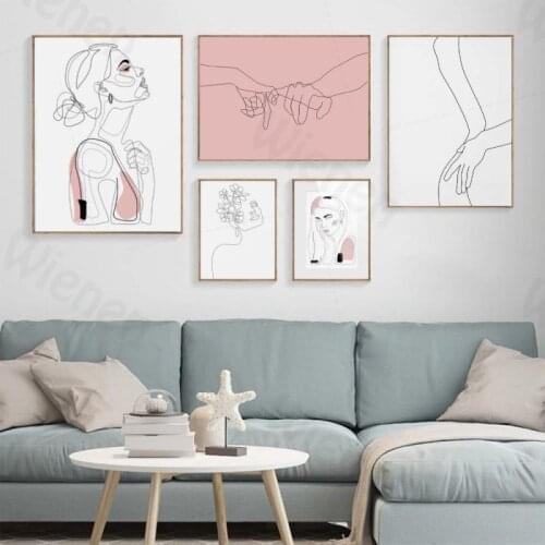 Abstract Line Art Canvas Painting Beauty Pink Art Poster Modern Picture Home Decoration Frameless Wall Art for Living Room Porch