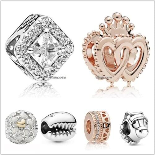 Authentic 925 Sterling Silver Coffee Bean Shell With Crystal Charm Beads Fit Women Pandora Bracelet & Necklace Jewelry