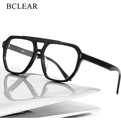 BCLEAR New Mens Double Bridge Big Spectacle Frame Retro Eyeglasses Fashion Eyewear Transparent Optical Prescription Eyeglass