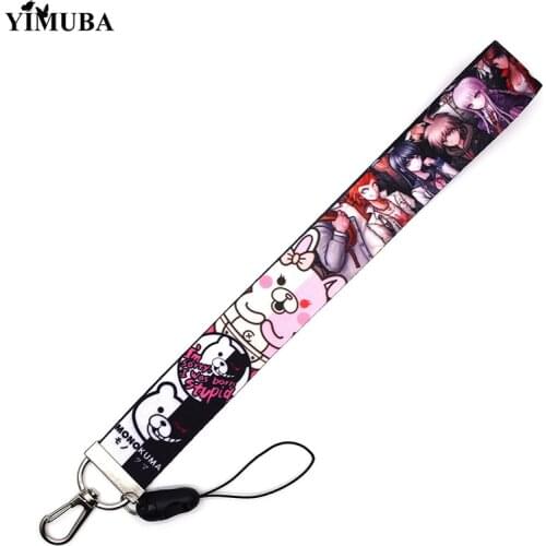 Hot Anime Game Danganronpa Monokuma Lanyards Keychain Mobile Phone Straps Cartoon Webbing Hand Rope Bag Pendant Keyring Llaveros