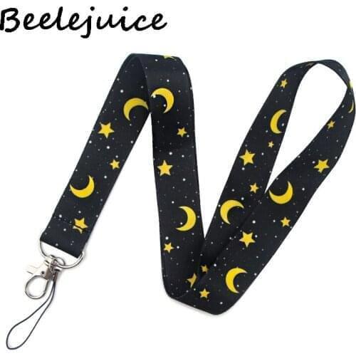 Moon Star Neck keychain necklace webbings ribbons Anime Cartoon Neck Strap Lanyard ID badge holder Keychain Lanyards