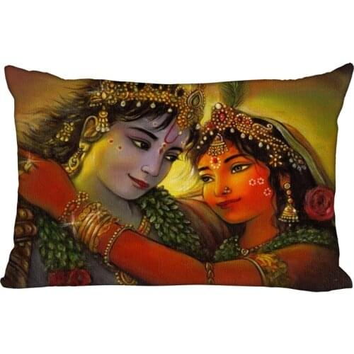Anime Krishna Radha Pillow Cover Bedroom Home Office Decorative Pillowcase Rectangle Zipper Pillow Cases Satin Fabric 10-10