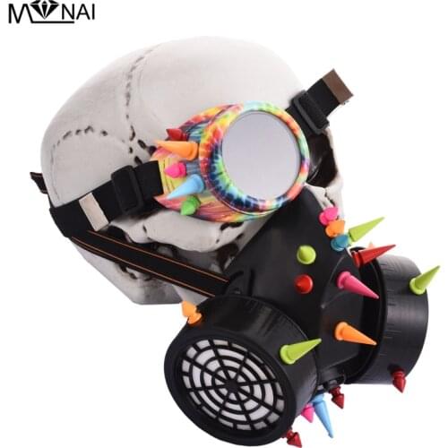 Black Burning Man Goggles Face Dust Mask Steampunk Costumes Rivets Glasses Spikes Mask Party Halloween Accessories