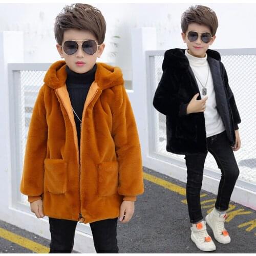 Imitation Fur Fleece Kids Parkas Autumn Winter Clothing Long Sleeve Hooded Children Parkas Boys Coats Winter