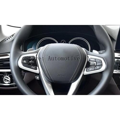 For BMW 5 Series G30 2018 Car-Styling ABS Chrome Interior Steering Wheel Button Frame Trim 2pcs