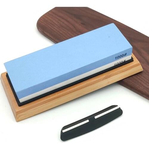 Double-sided whetstone 1000/6000 grit With bamboo base and angle guide set sharpening stone blade sharpener knife sharpener