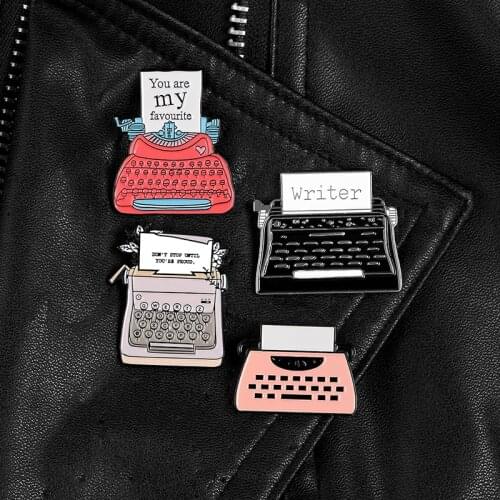 Typewriter enamel pins Vintage red black metal badges brooches Jackets shirt bag Lapel pin Accessories jewelry gifts for Writer