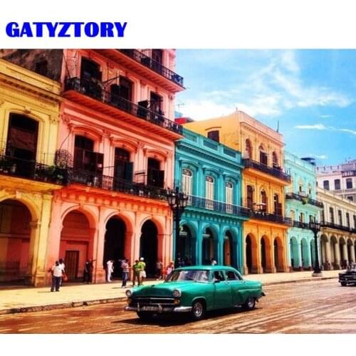GATYZTORY Painting By Numbers Car Colours Street Modern Diy Frame Handpainted Canvas Coloring By Numbers For Home Decor