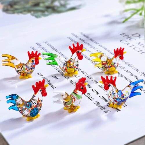 H&D 6pcs Handmade Cock Paperweight Art Glass Blown Sculpture Chicken Animal Figurine Ornament Home Table Decor Novelty Xmas Gift
