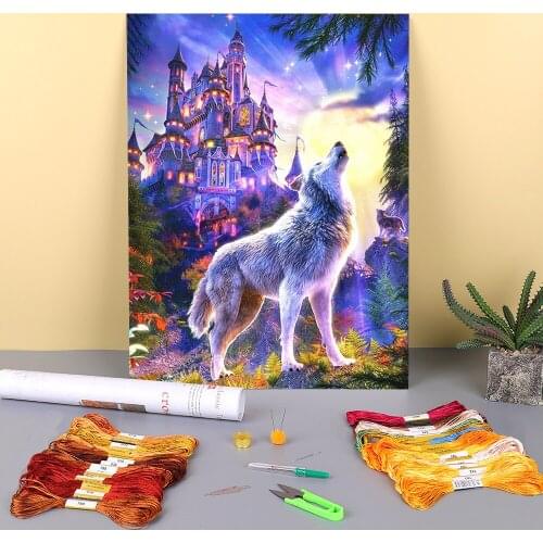 Animal Wolf Printed Water-Soluble Canvas 11CT Cross-Stitch Full Kit DIY Embroidery DMC Threads Craft Knitting Jewelry