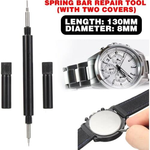 Black Steel Watch Band Strap Spring Bar Link Pin Remover Repair Tool with Cover V-edged Flat Tip/Forked Tip Fit Link Pin Tool