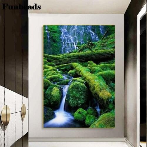Full square/round drill diamond painting Green natural scenery waterfall 5d diamond mazayka embroidery crystal wall decor FF4337