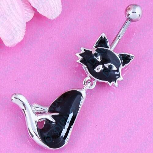 Black Cat belly Ring navel bar body piercing Jewelry 316L Surgical Steel belly button ring nickel-free