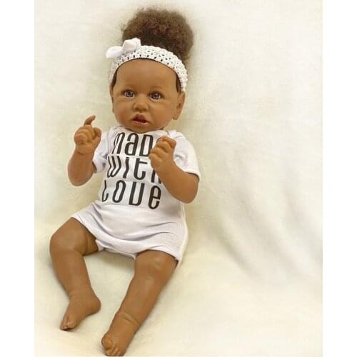 55CM Reborn Baby Dolls African American Girl Doll with Rooted Curly Hair Munecas Bonecas Bebe Reborn Kids Toy Gifts