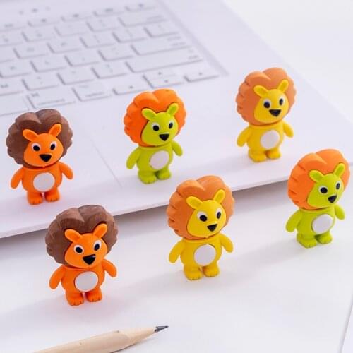 1Pcs Cute Little Lion Eraser Novelty Kinds Cartoons Animal Erasers for Promotion School Office Supplies for Kids Gift