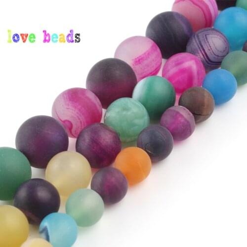 4/6/8/10/12mm Matte Beads Natural Stone Polished Mixed Stripes Agates Beads Diy Loose Beads for Jewelry Making DIY Bracelet 15