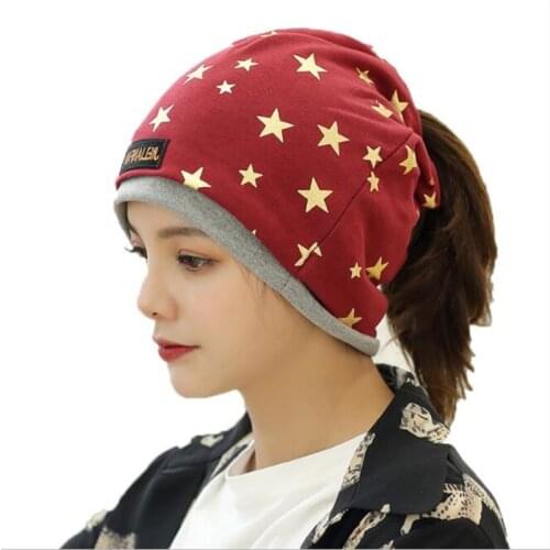 Fashion bronzing five-pointed star Baotou cap women Multifunctional hood and scarf Woman casual hat