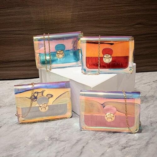 Fashion Trend Women Mini Laser PVC Handbags Chain Strap PU Leather Casual Small Crossbody Phone Bags Shoulder Purse Tote 2020