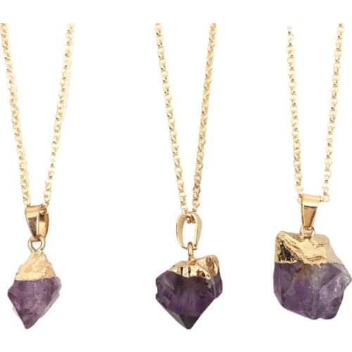 Natural High Grade Purple Stone Brazil Raw Stone DIY Facted Druzy Irregular Each PC Purple Stone With Goldtone Chain 18"