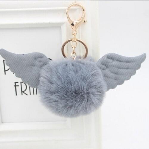 New Angel Wings Rabbit Fur Ball For Car Keychain Bag Key Ring Jewelry For Women Bag Holder Key Chain Girl Party Gift