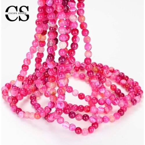 Lovely Pink Agates Beads Natural Round Smooth Loose Stone Beads for Jewelry Making DIY Bracelet Charm Accessories 4/6/8/10/12 MM